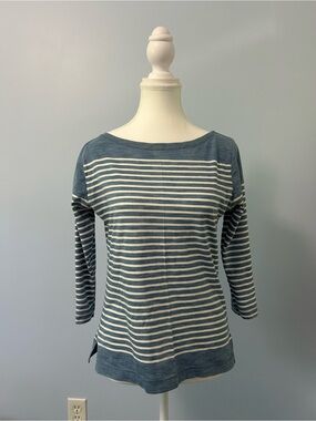 J. Crew Blue and White Striped Boatneck Sweater